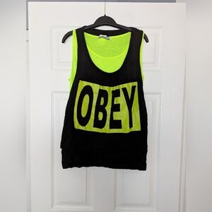 🔷Obey Black and Yellow Graphic Sleeveless Tank Top